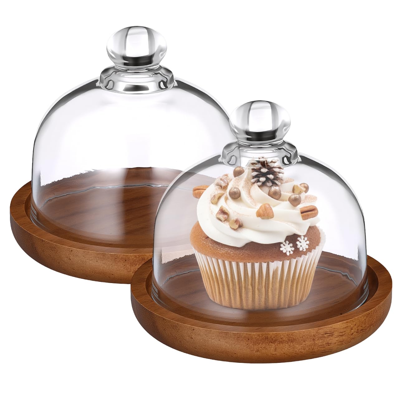 Dôme en verre de haute qualité et socle en bois noble pour mignardises Cabilock