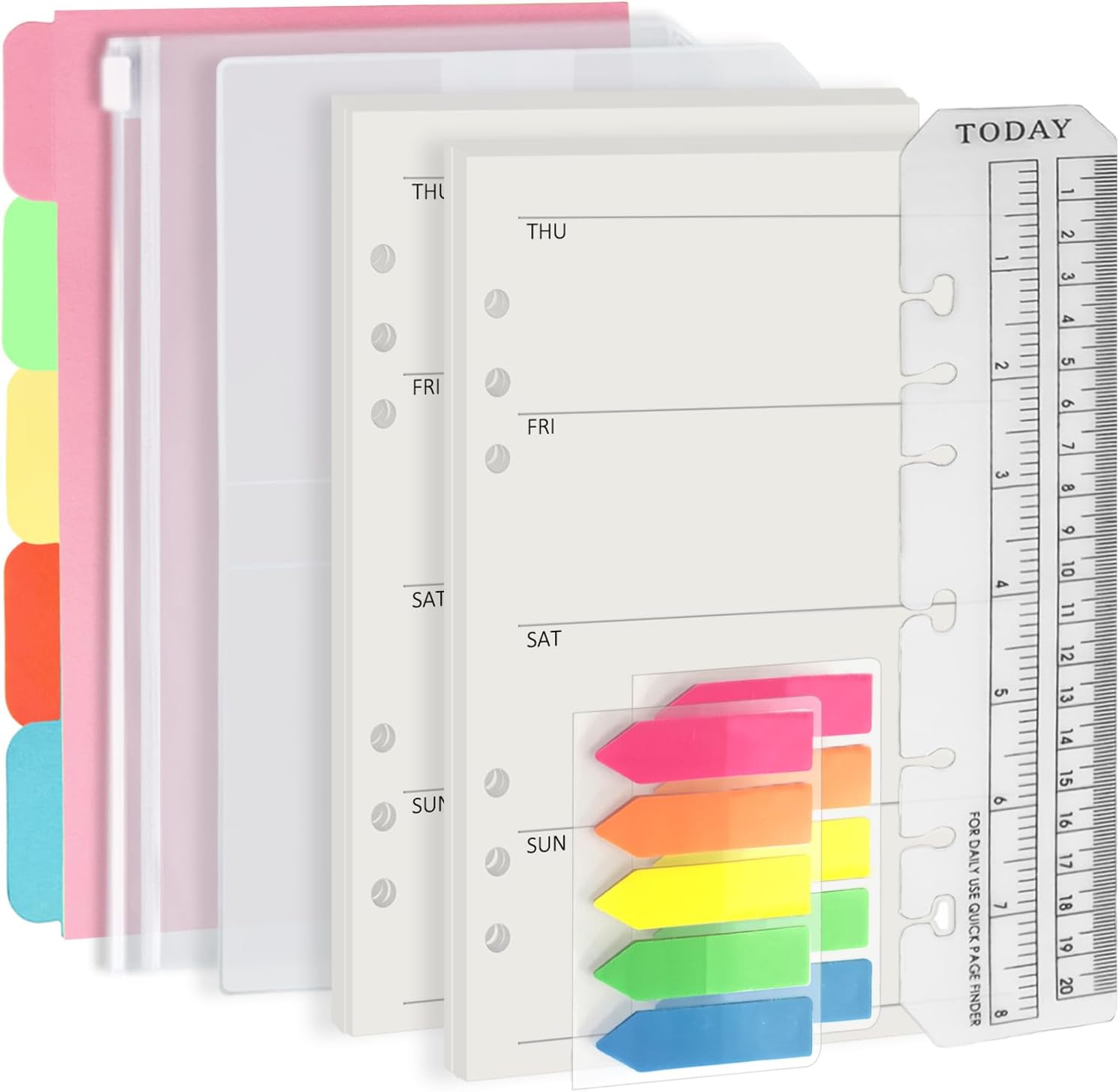 Harphia A5 6 Holes Binder Refill Value Set,90sheets weekly plan paper with sticker and divider,week planner inserts with binder pockets for A5 binder 6 hole refillable notebook,005da5week