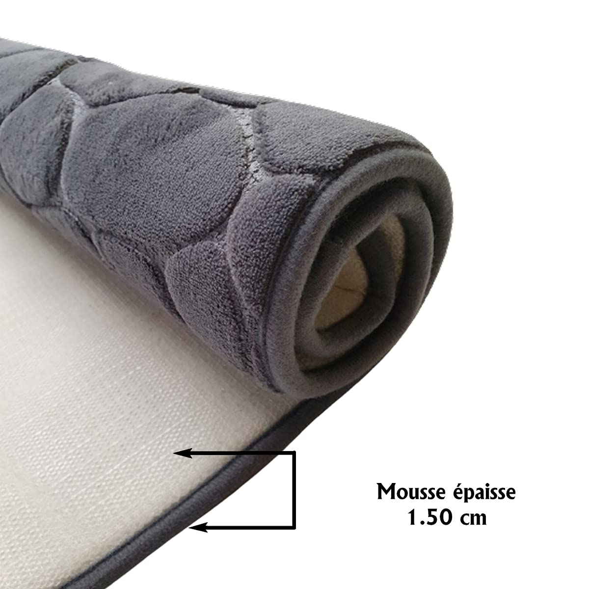 MadeInNature Tappeto in microfibra per bagno antiscivolo, a memory foam, disegno ciottoli 50 x 80 cm, colore: nero, grigio scuro, talpa, blu anatra, fucsia (grigio scuro, 2)
