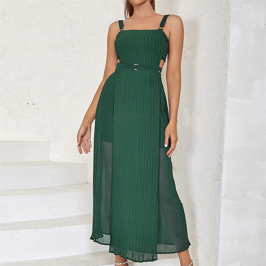 JSEIAJB Sexy Slant Shoulder Models Halter Pleated Long Irregular Slim Dress Women(Small) Gray