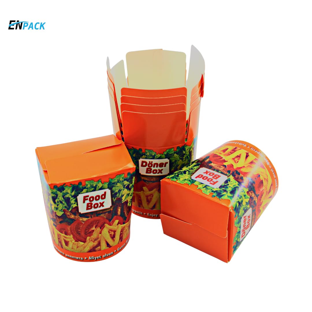 Enpack Döner-Box aus Kraftpapier mit Faltdeckel, 500 ml (16 oz) – 500 Stück – Einweg Food-Container To Go – Asia-/Nudelbox, Snackboxen für Take-Away & Lieferservice