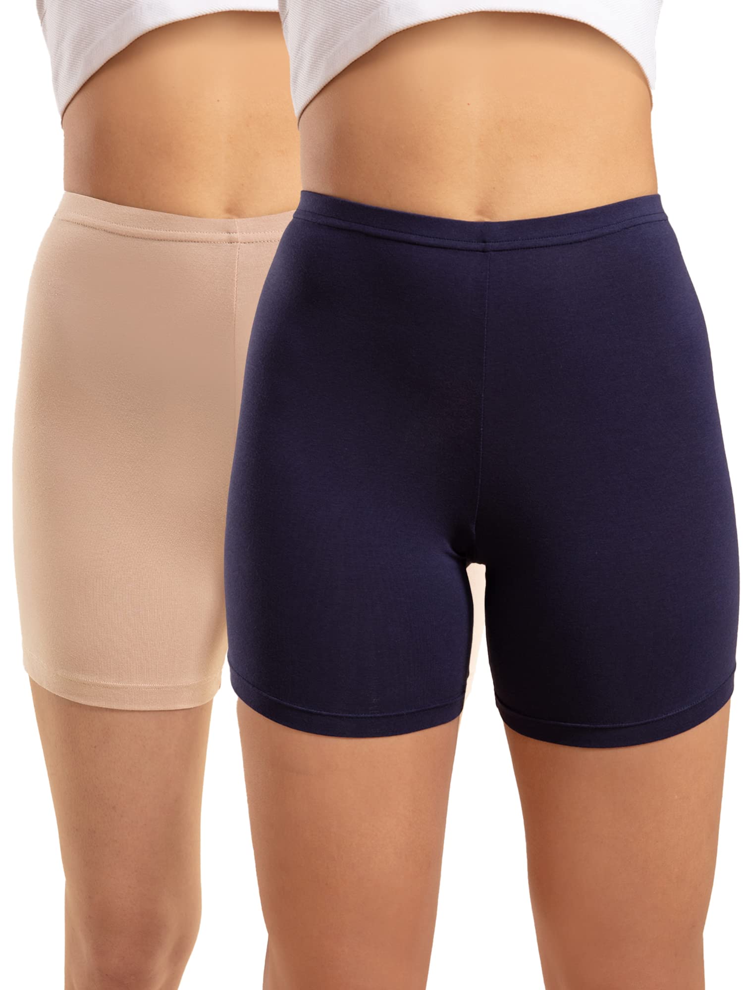 NYKD NYP082 Mid Rise Mid Thigh Length Cotton Stretch Shorts with Consealed Waistband for Women-image-8