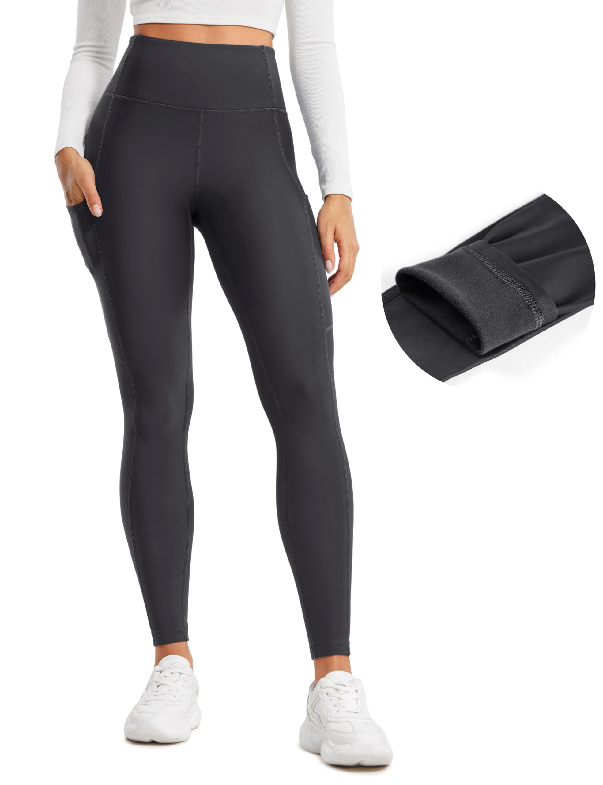 CRZ YOGA Fleece Lined Leggings Pockets 28 - Thermal Casual Lounge Workout Womens Yoga Full Length Pants Winter