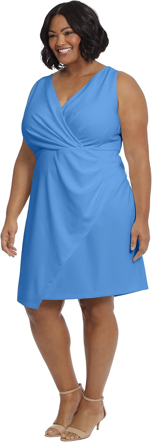 London Times Womens Sleeveless V-Neck Pleated Faux Wrap Guest of Special Occasion Event Polished Wedding
