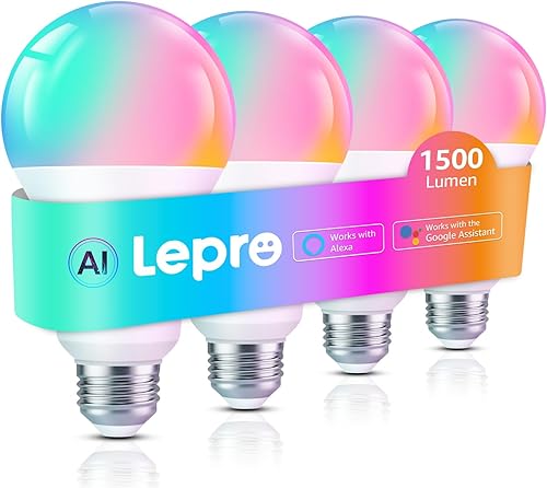 Lepro Bombillas inteligentes B3 AI Bombilla A21 equivalente a 1500 lm 100 W, WiFi y Bluetooth RGBWW cambio de color, funciona con Alexa y Google