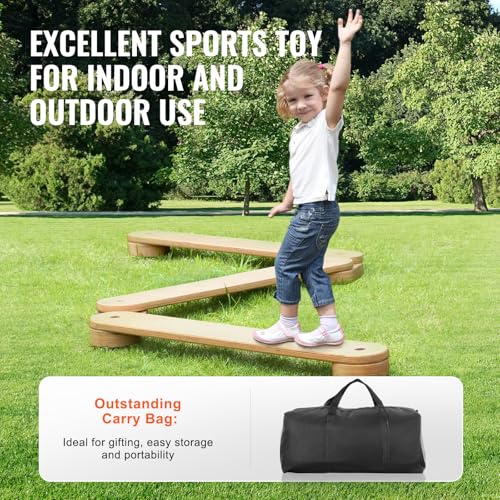 Image of VEVOR Balance Beam Stepping Stones, 3 PCS Wooden Toddler Balance Boards, Montessori Toy for Kids 3-6, Build Coordination and Gross Motor Skills, Gymnastics Course Indoor & Outdoor for Girls Boys Gift