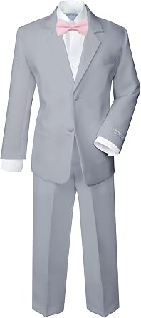 Spring Notion Boys Classic Fit Grey Dress Suit Set with Bow Tie