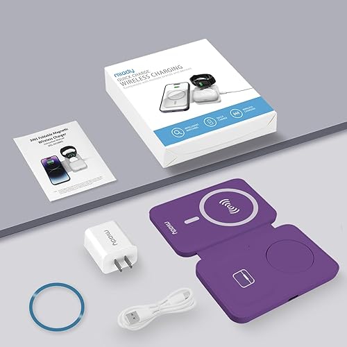 Miniatura 7 de Miady Estación de carga 3 en 1 para Apple Magsafe, cargador inalámbrico magnético de 18 W, cargador de viaje plegable para iPhone 15141312 Pro Max,