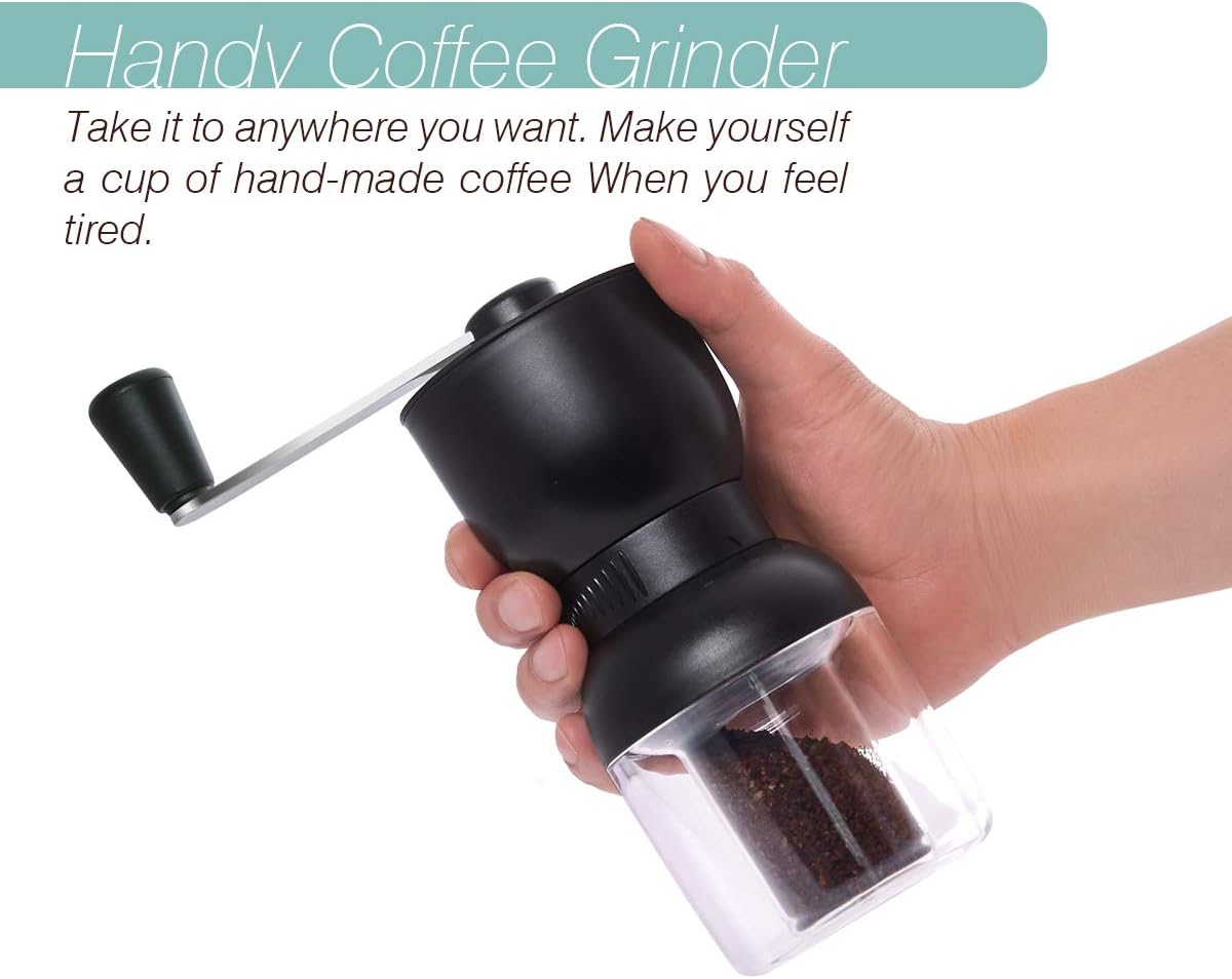Coffee Grinder, LHS Adjustable Manual Burr Coffee Grinder with Two Containers Ceramic Hand Coffee Grinder Mill with Refillable Lids for Aeropress, Drip Coffee, Espresso, French Press, Turkish Brew