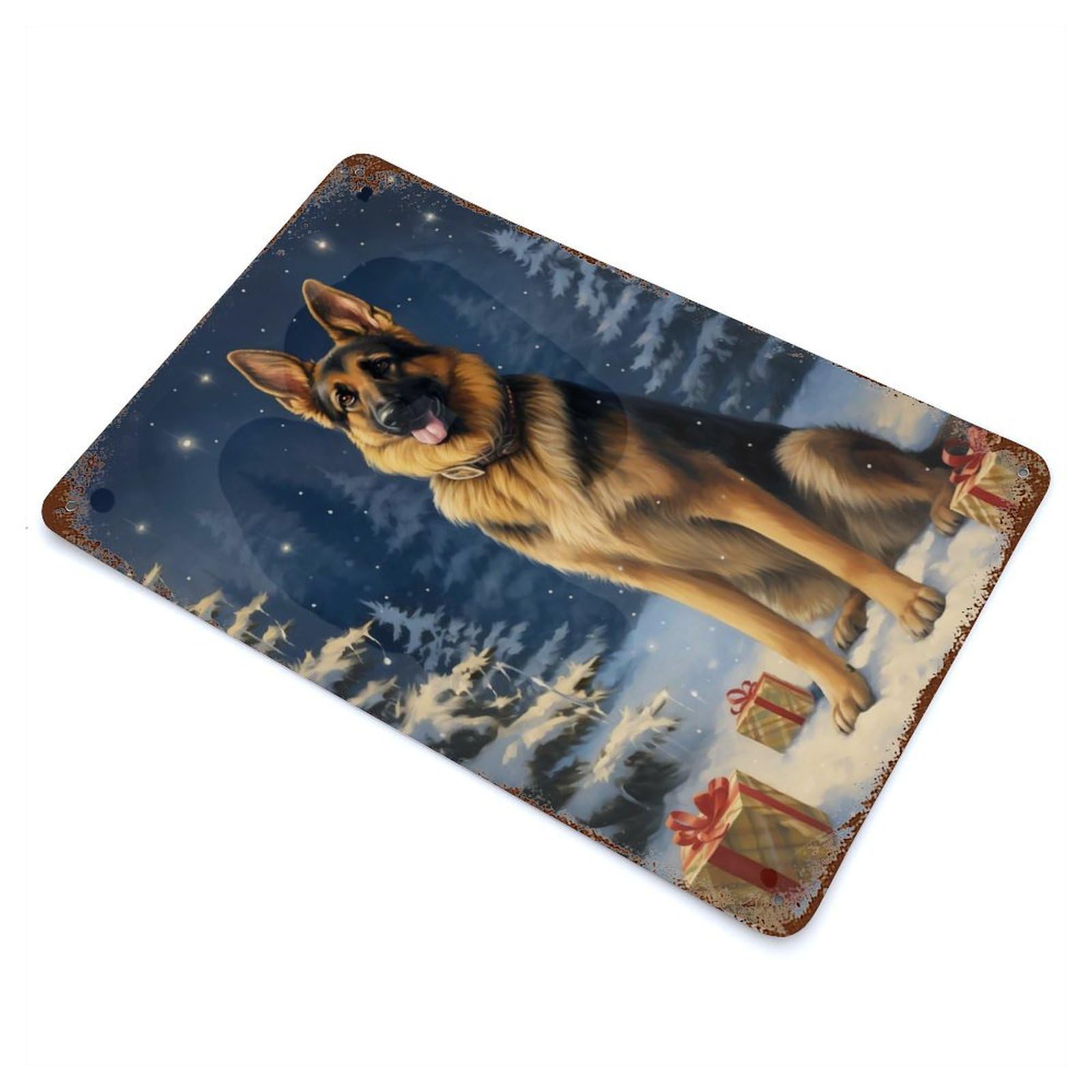 Weathered Tin Sign with Lovely German Shepherd Design 11.8"x7.9", for Basement, Hobby Room And Garage Decor, Industrial Home Decor