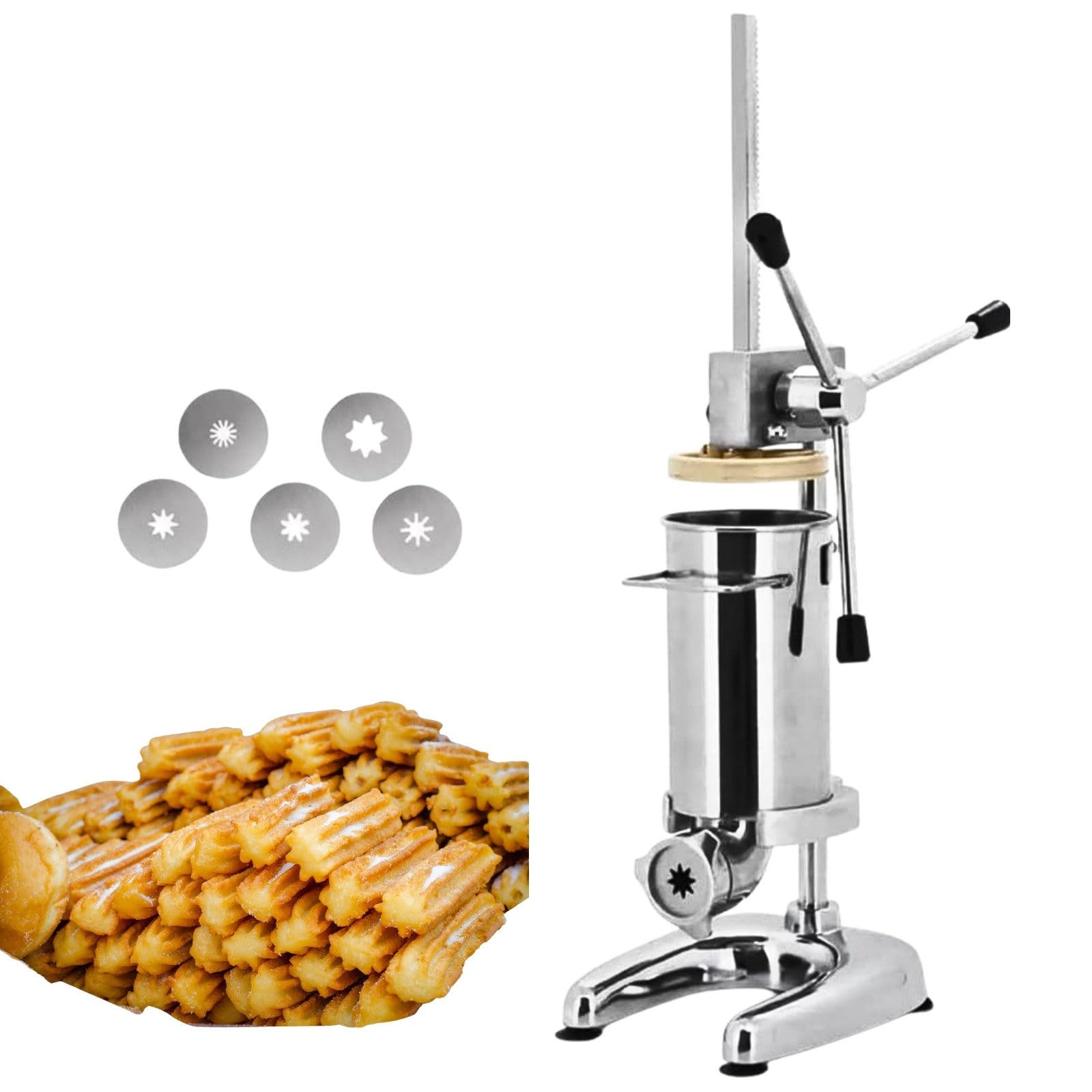 Machine À Churros 2L/3L Verticale avec 5 Moules et Cuve Amovible pour Churros Espagnols, Idéale pour Restaurants et Boulangeries 3L