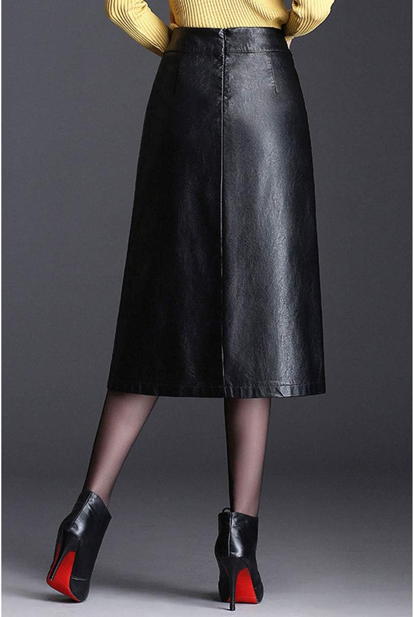 ebossy Women's High Waisted Split Slit Hem A-Line Faux Leather Midi Skirt - Image 3