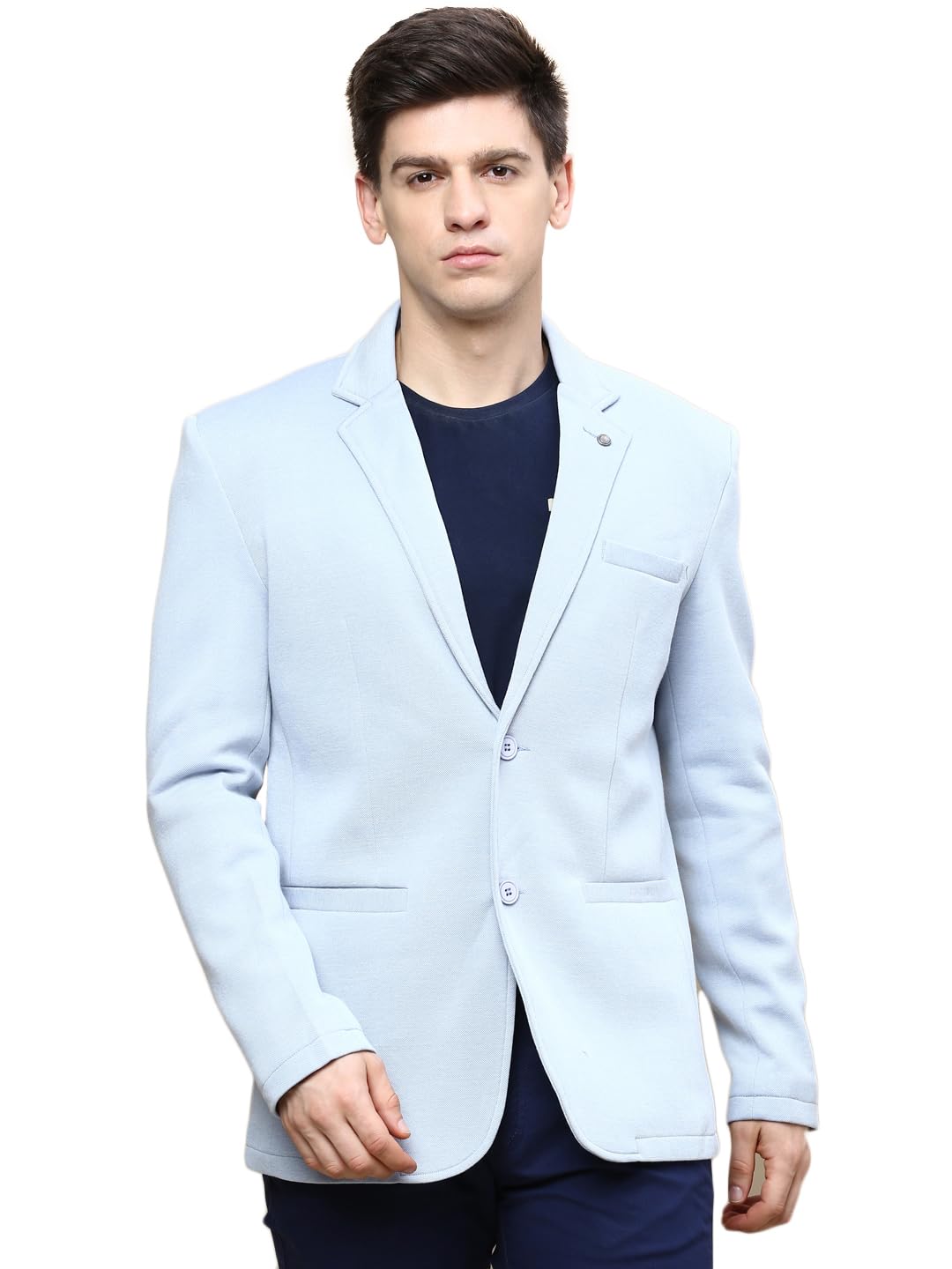 showoffff SHOWOFF Men's Notched Lapel Solid Blue Single-Breasted Blazer-AR-42_Blue-picture-10