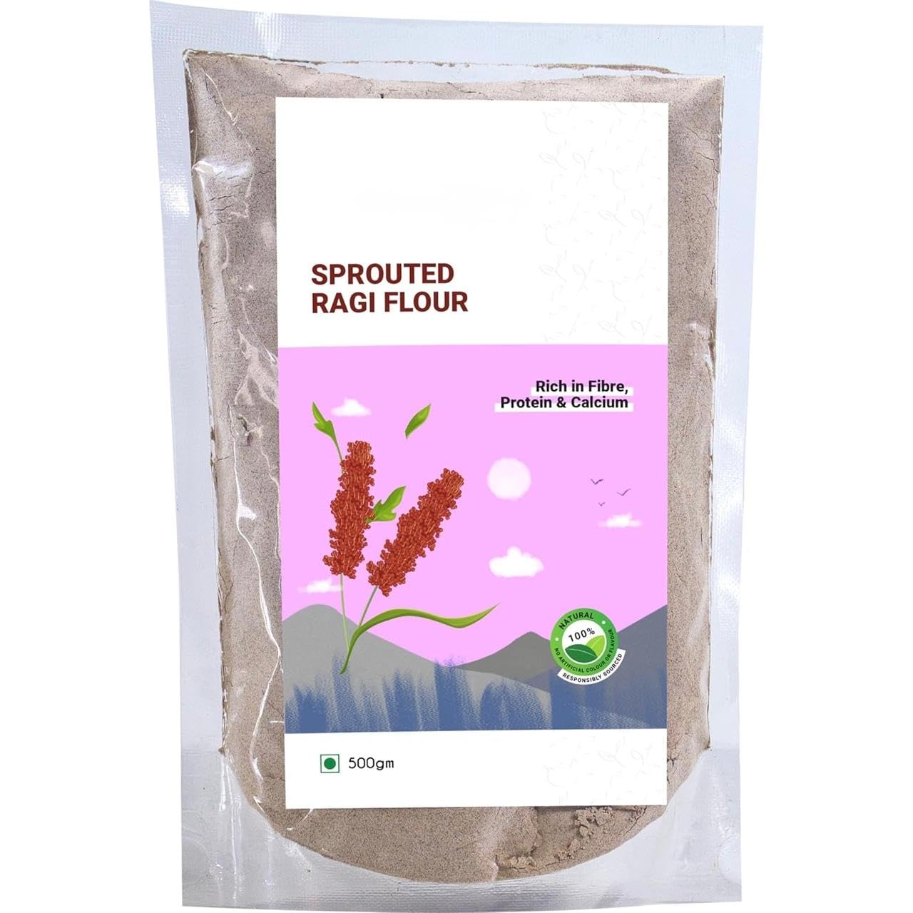 500gm Sprouted Ragi Flour (Madua/Nachni aata)| 100% Natural | Fibre, Protein and Iron Rich | Nutrient-rich food | Finger Millet Flour- 0.5 Kg