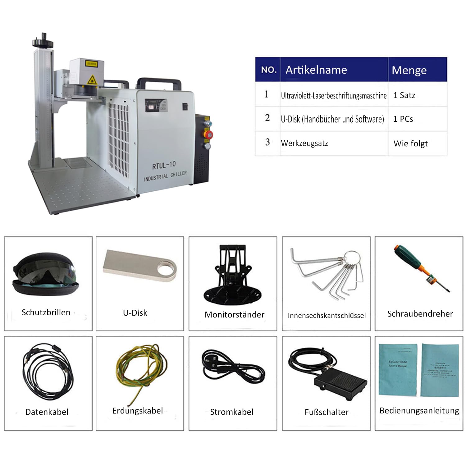 300x300mm 5W Machine de gravure laser UV de machine de marquage de fibre
