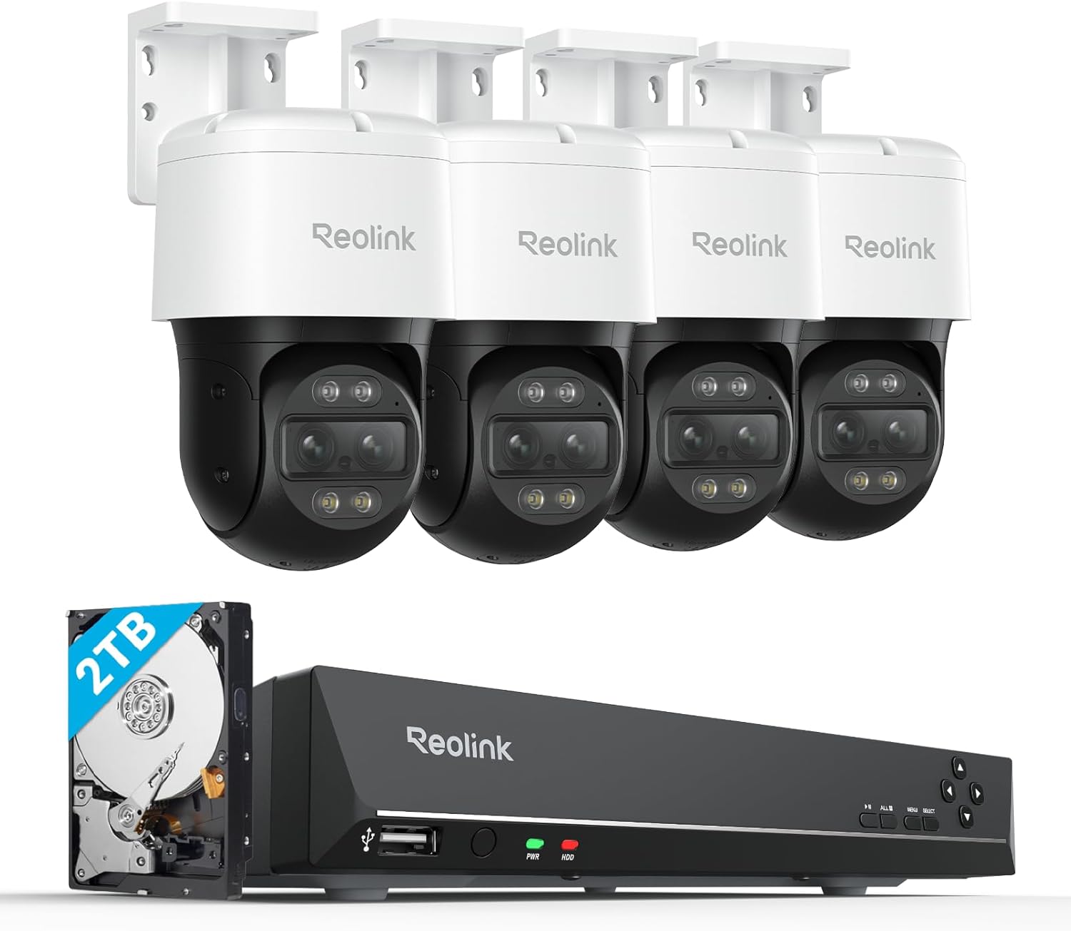 4X REOLINK Trackmix PoE Bundle 1x RLN8-410 NVR with Built-in 2TB HDD, 4K PTZ Security Cameras System, IP PoE Outdoor Cameras with 6X Hybrid Zoom, Auto Tracking, Human/Vehicle/Pet Detection