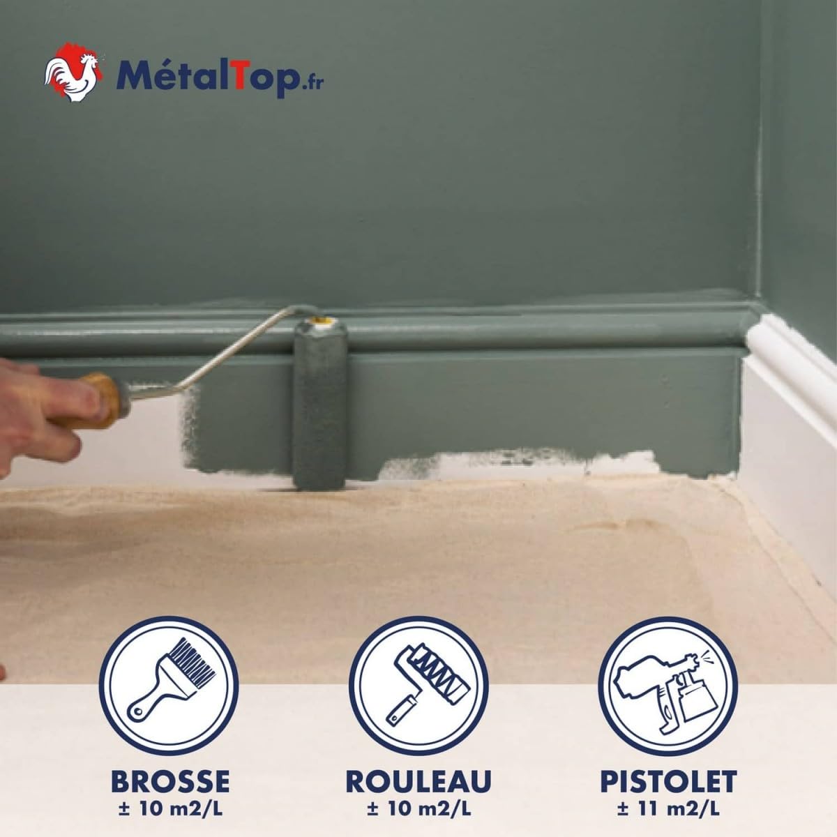 Metaltop Peinture Plinthe - Blanc pur - RAL 9010-1 L Solution idéale pour protéger et embellir vos plinthes en bois.