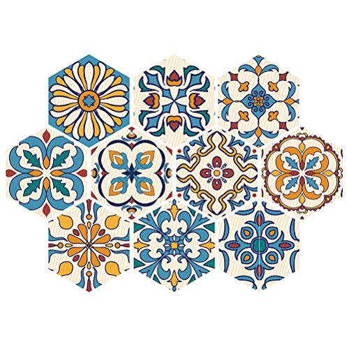 NUOBESTY 10 Pegatinas Hexagonales Antideslizantes Fácil de Colocar y Decorar Adhesivo de PVC Diseño Exclusivo para Suelo y Cocina