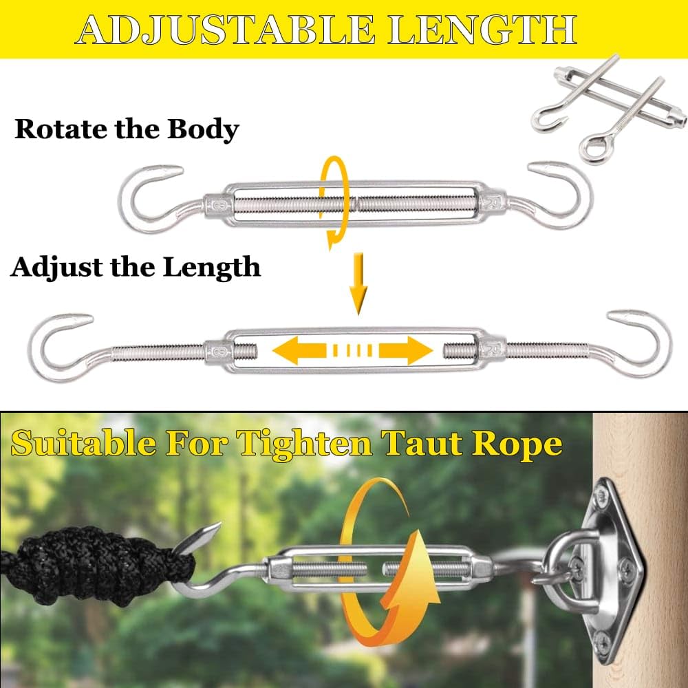 Lot de 10 tendeurs en acier inoxydable 304 avec crochet et crochet - Tendeur robuste réglable pour serrer les câbles métalliques de 1,6 cm - 1,5 cm - 1,9 cm - 1,9 cm