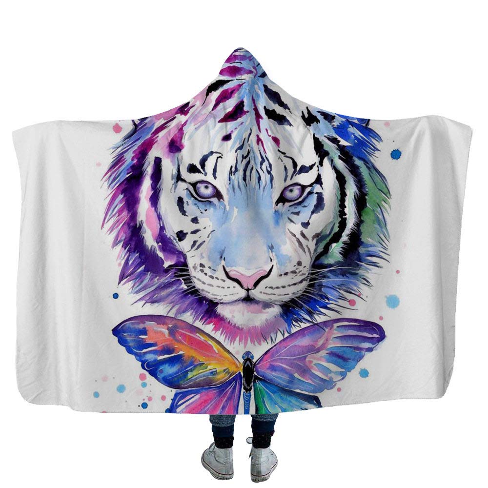 Couverture bureau pour pause déjeuner plaid polaire tigre à capuche chaud