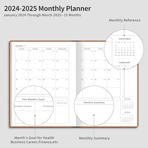 Miniatura 3 de RETTACY Agenda 2024  Calendario 2024  Agenda 2024-2025 diaria, semanal y mensual, enero 2024  marzo 2025, papel premium sin ácidos de 3.53 ozm, tapa