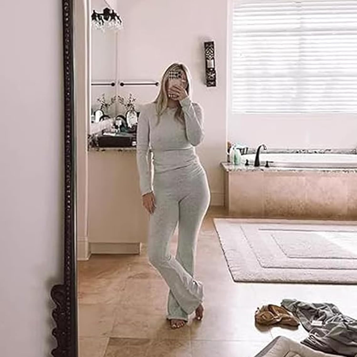 Amazon.com: Cotton Jersey Lounge Set,Fold Over Yoga Flare