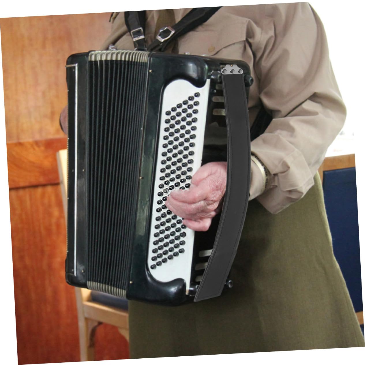 Sangle d'accordéon basse gauche en cuir résistant pour accordéons de basse Accessoire de rechange confortable et durable pour musiciens débutants et professionnels