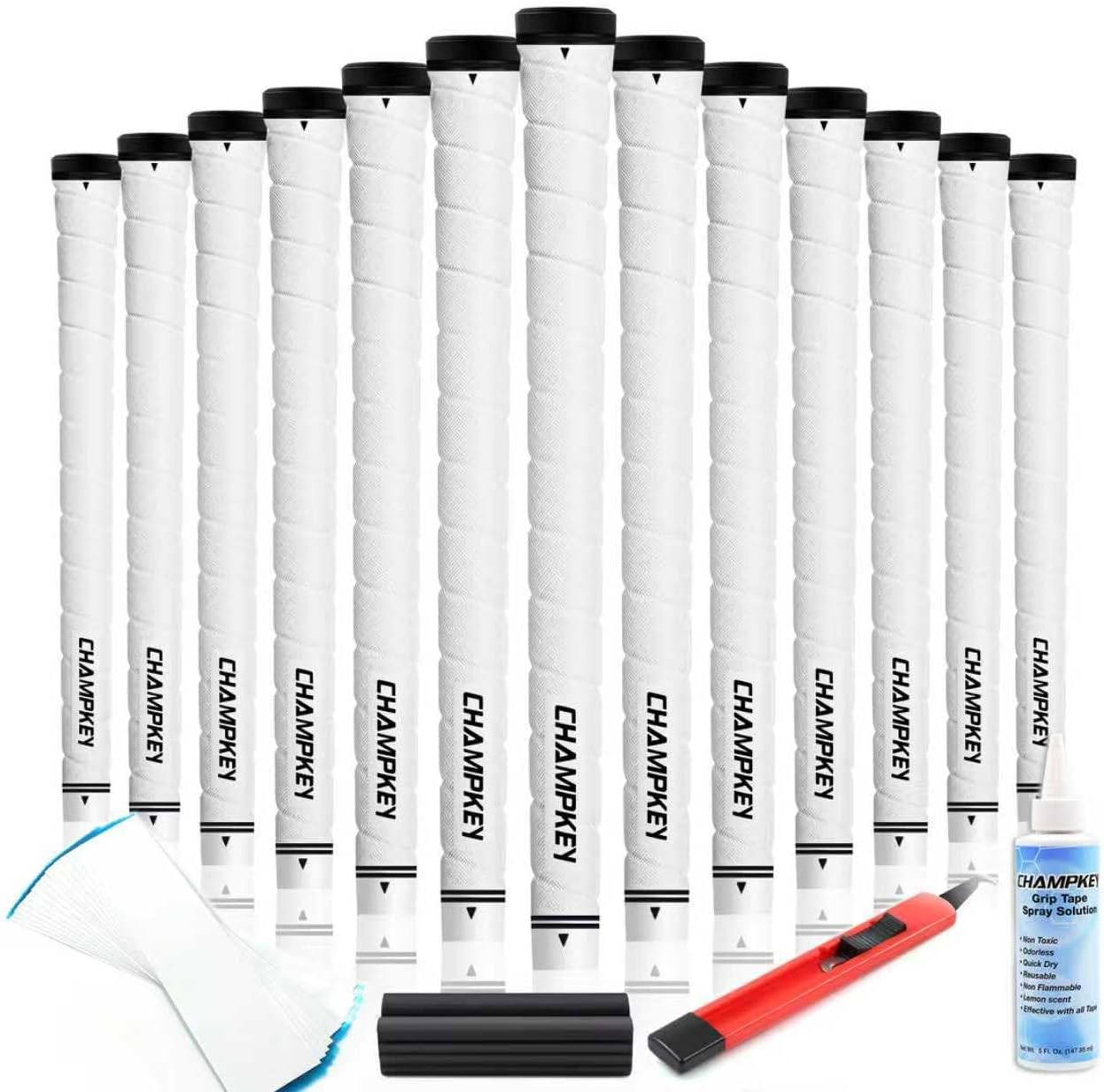 CHAMPKEY X-WEAVE Rubber Golf Grips 13 Pack with Full Repair Kits - Medium Lower Hand Golf Club Grips - Enhanced Grip and Traction Golf Grips for Men and Women