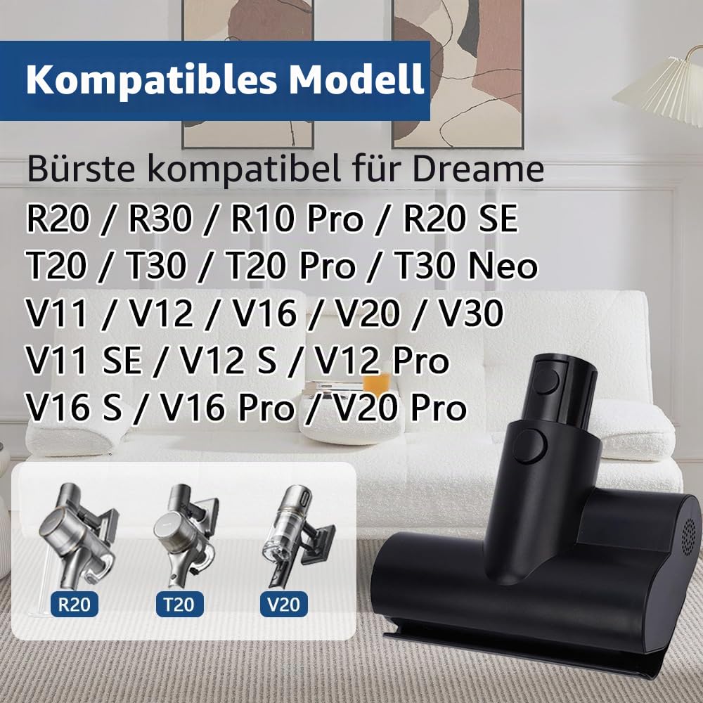 Mini Staubmilben Bürste für Dreame V20/V20 Pro/R20/R30/T20/T30/R10 Pro | Zubehör zum Reinigen von Sofas, Teppichen, Matratzen und Autositzen. Polsterbürste zum Entfernt Staubmilben und Allergene