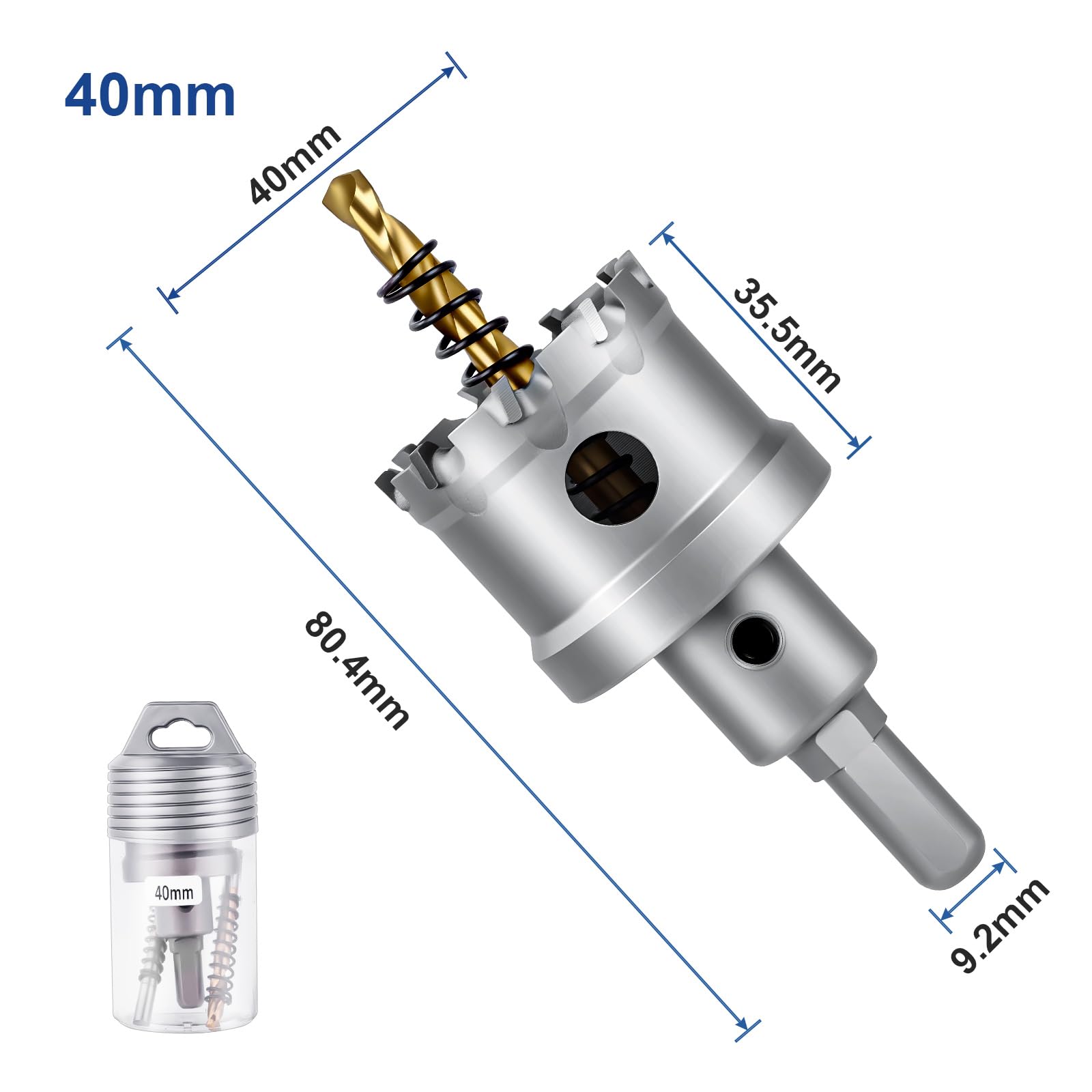 Flintronic Otwornica Ø 40 mm, wiertło z twardego metalu, otwornica TCT, otwornica bimetalowa, 2 ziarna, zestaw do metalu, stali nierdzewnej, stopu aluminium, tworzywa sztucznego i drewna