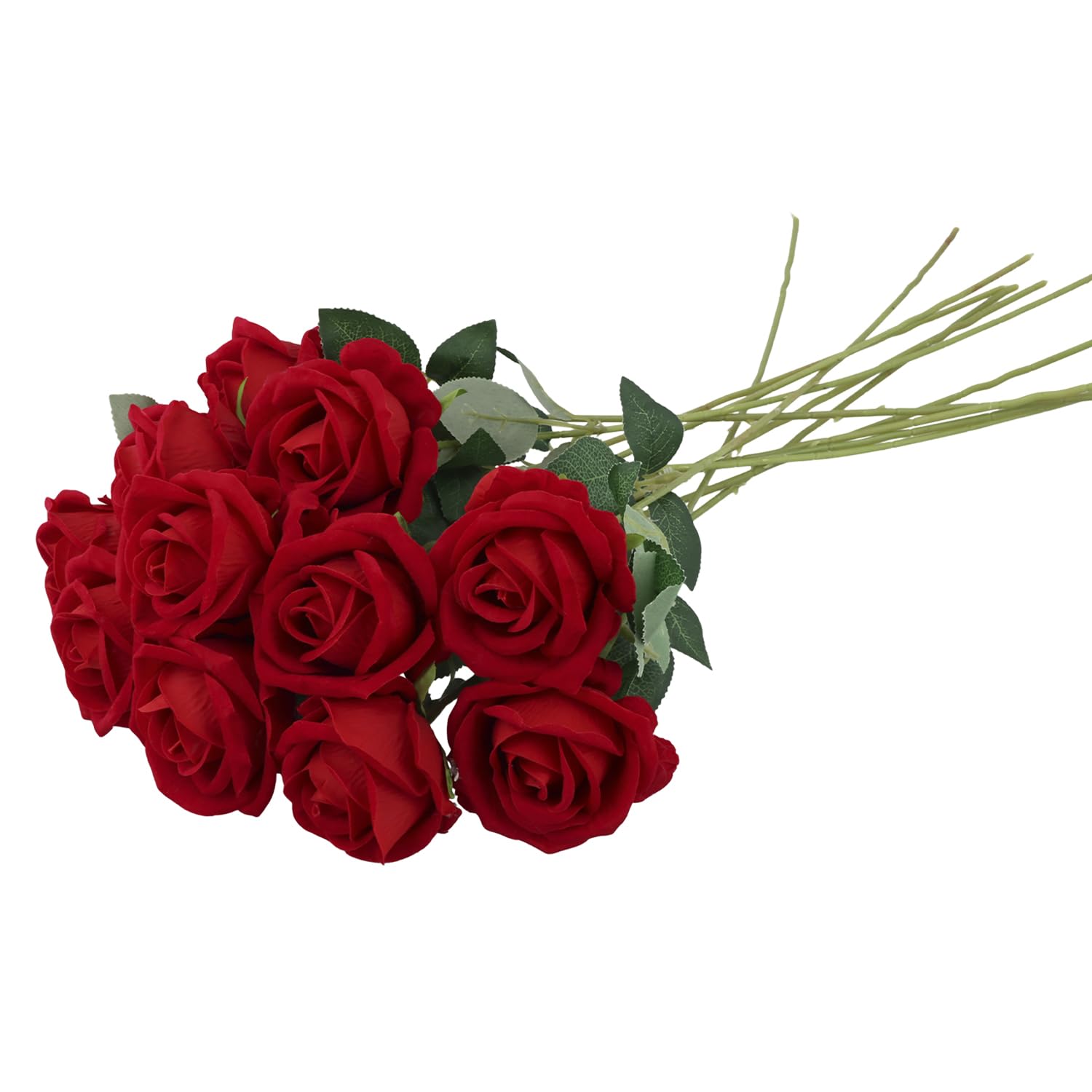 QWORK® 12Pcs Artificial Roses, Red Roses Artificial Flowers With Long Plastic Stems For Wedding Table Centerpieces, Home Decor