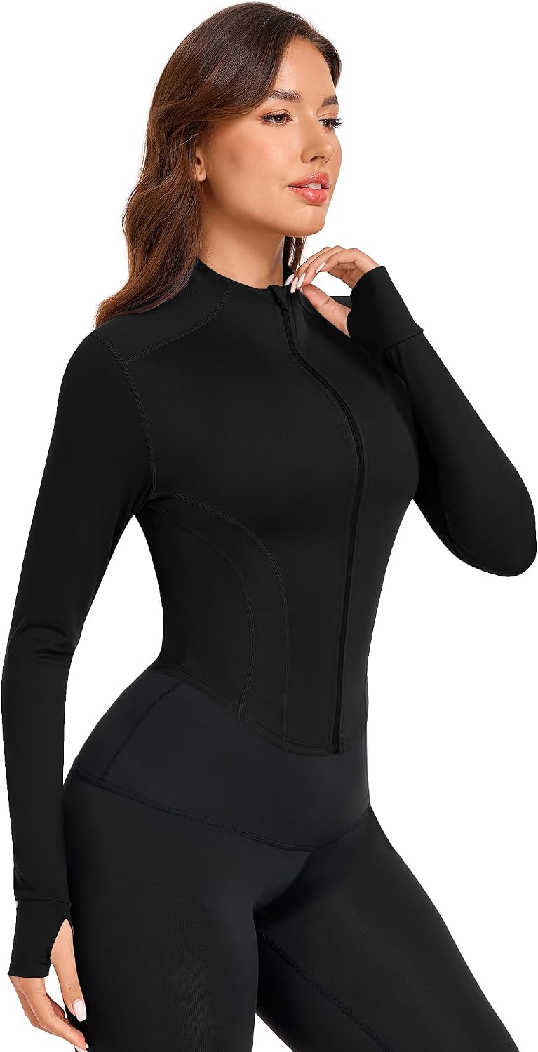 Women's Cropped Workout Jacket Slim Fit Full Zip BBL Gym Jackets