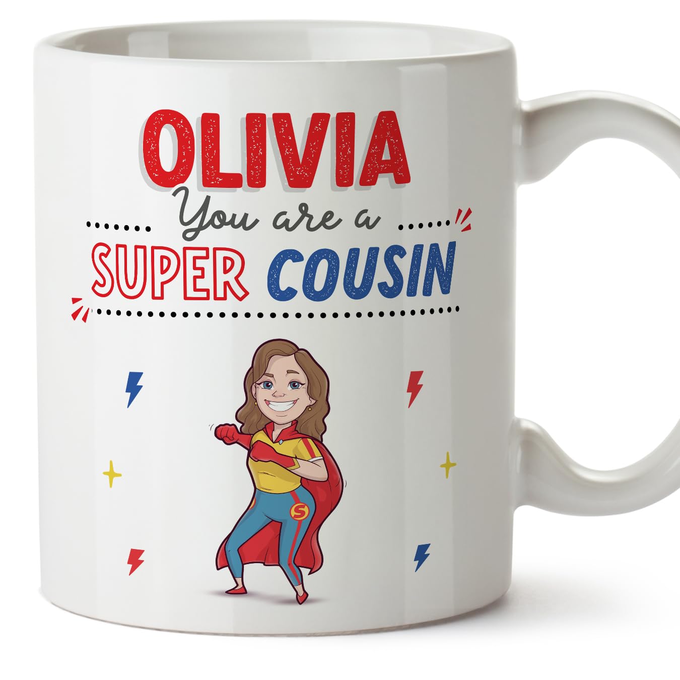 MUGFFINS Personalised Mug for Cousin - in English - You are Super! - Funny Custom Gift - Ceramic 11oz Mug