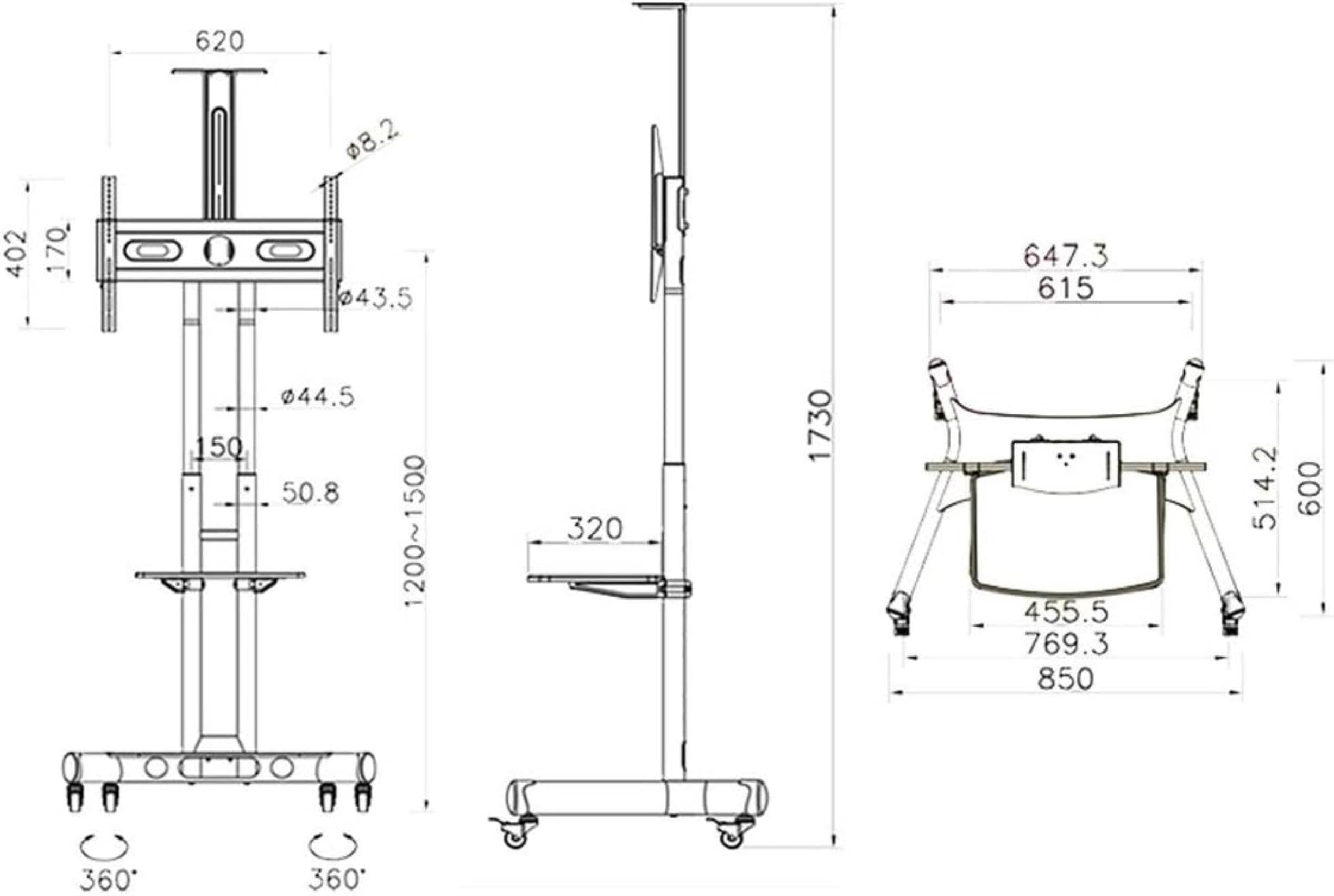 Supporto TV da Pavimento, Supporti per TV da soggiorno Supporto per TV Supporto mobile per appendere un carrello da terra per una macchina per TV da 32-65 pollici Supporto per TV ad angolo