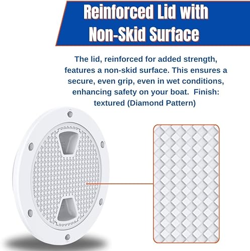 Miniatura 7 de SEAFLO Escotilla de inspección antideslizante circular blanca de 4" - 8" con cubierta desmontable