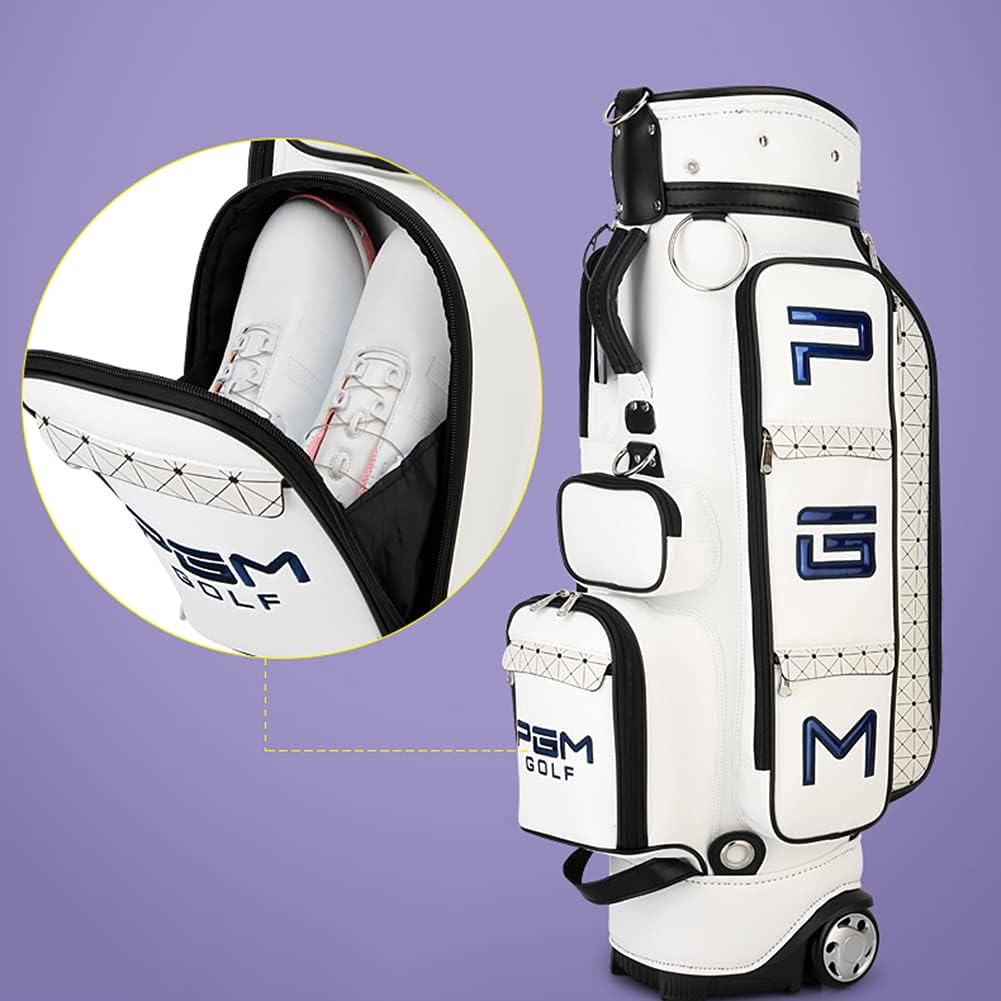 Golf Cart Bag,Hidden Trolley Golf Bag,Easy to-Carry and Hard-Wearing Wheeled Golf Club Bag,Store 14 Clubs,White