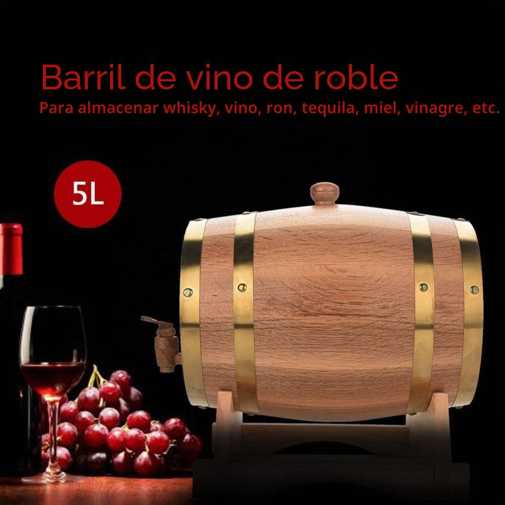 Barril de madera, barril de roble, barril de whisky, dispensador de bebidas en forma de barril de 5 l, decantador de barril de madera con grifo, dispensador de alcohol, ideal para vino, whisky