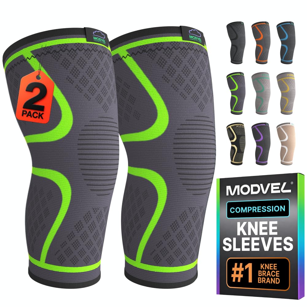 Modvel Compression Knee Brace for Women &amp; Men - 2 Pack Knee Brace for Running Knee Pain, Knee Support Compression Sleeve, Workout Sports Knee Braces for Meniscus Tear ACL &amp; Arthritis Pain Relief
