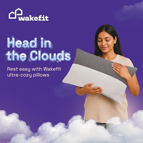 Wakefit Hollow Fiber Sleeping Pillow | Height Adjustable | Soft & Fluffy Comfort | White & Grey | 27 x 16 Inch | Set of 2 |Free Extra Fiber for Custom Comfort (300 Grams) - Image 3