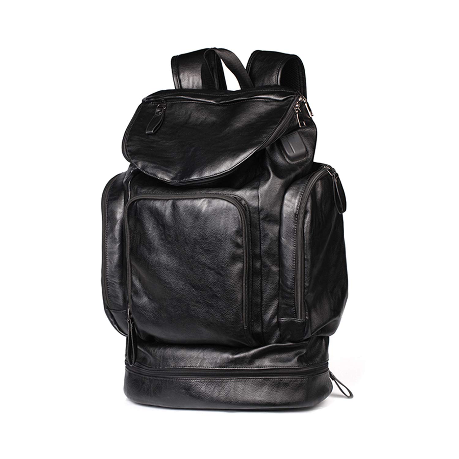 FANDARE Neu Rucksack Herren Business Rucksack für 15.6 Zoll Laptop mit USB Handtasche PU Schulrucksack mit Schuhfach für Arbeit Wandern Reisen Camping Wasserdicht Schultasche Schwarz