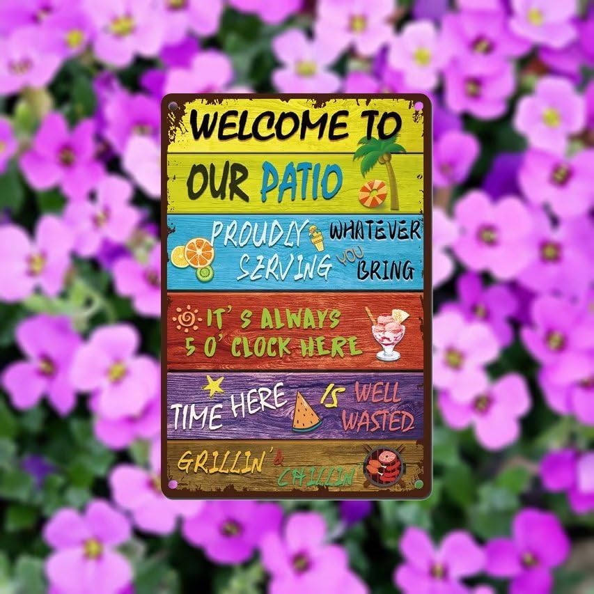 Miniatura 5 de Letrero vintage con texto en inglés "Welcome to Our Patio"  Letreros de bienvenida al aire libre para porche, hogar, jardín, terraza, playa,