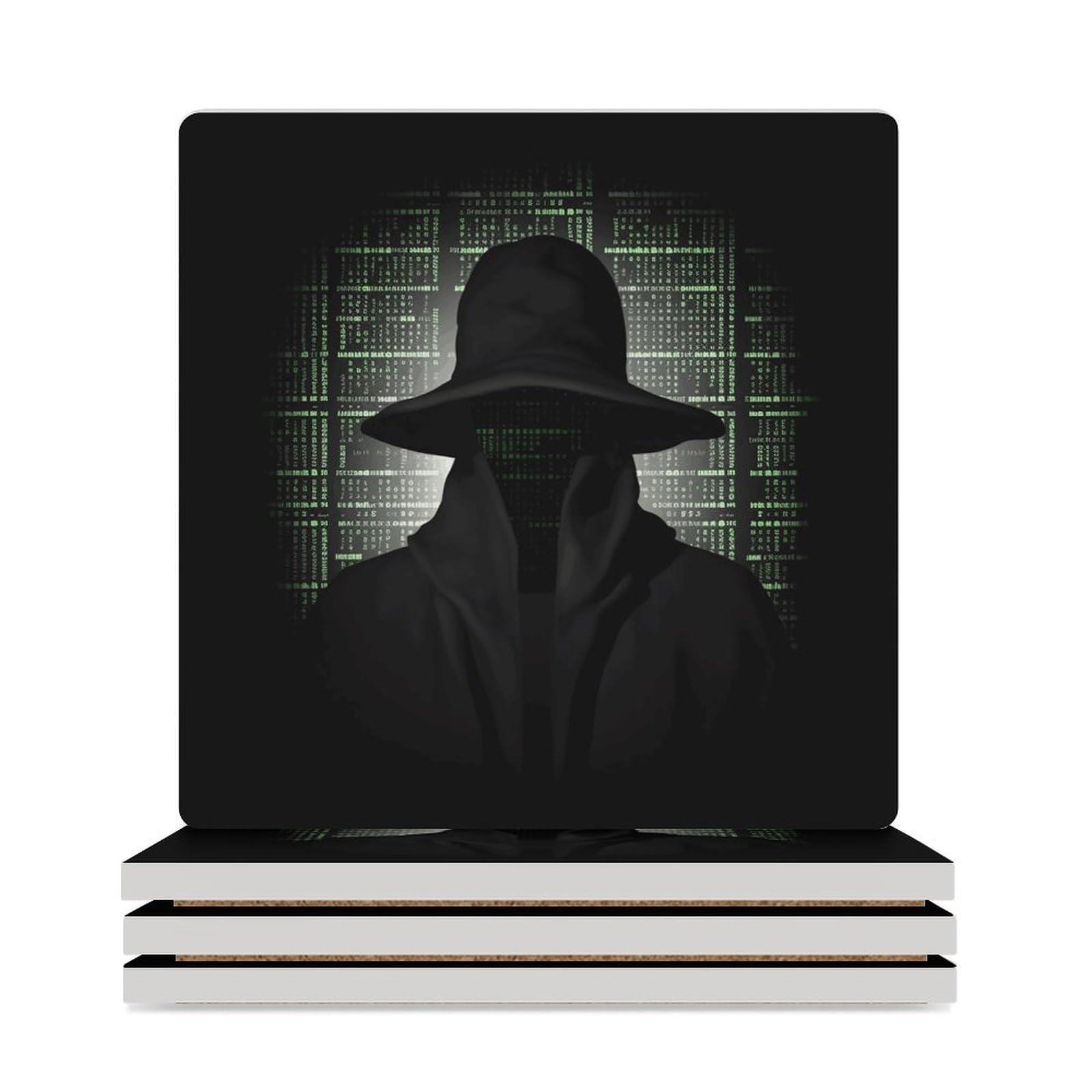 Dessous de verre hacker en céramique : lot de 6 avec support antidérapant pour salon geek