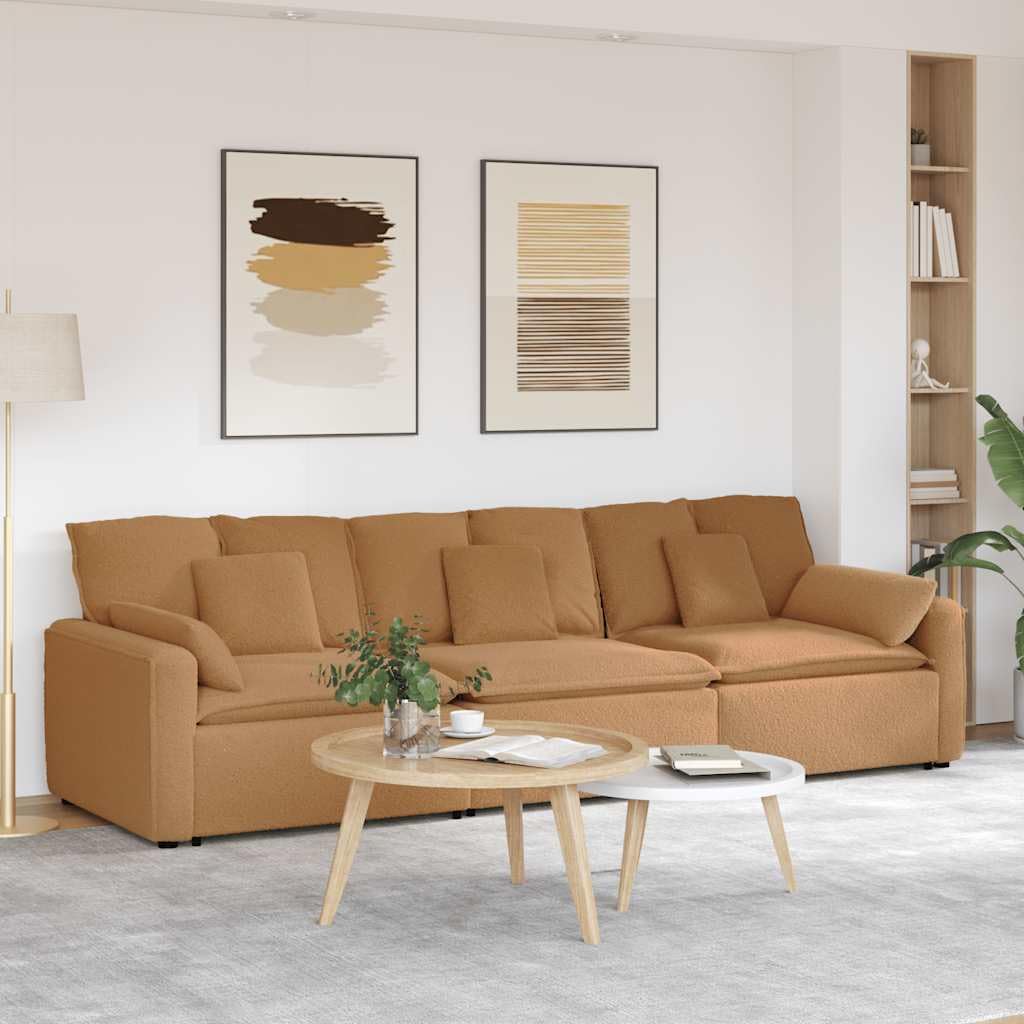 Sofá modular con cojín beige, tapizado en tejido de lana de cordero, 324 x 105 x 64 cm, sofá de 3 piezas con reposabrazos, asiento y respaldo