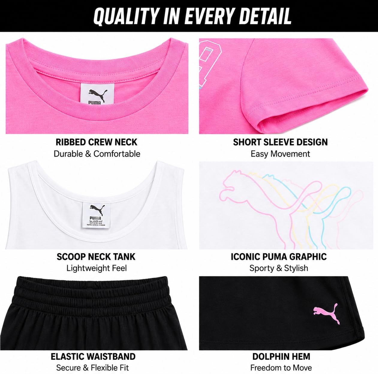 PUMA Conjunto Corto (Pack de 3) para Niñas