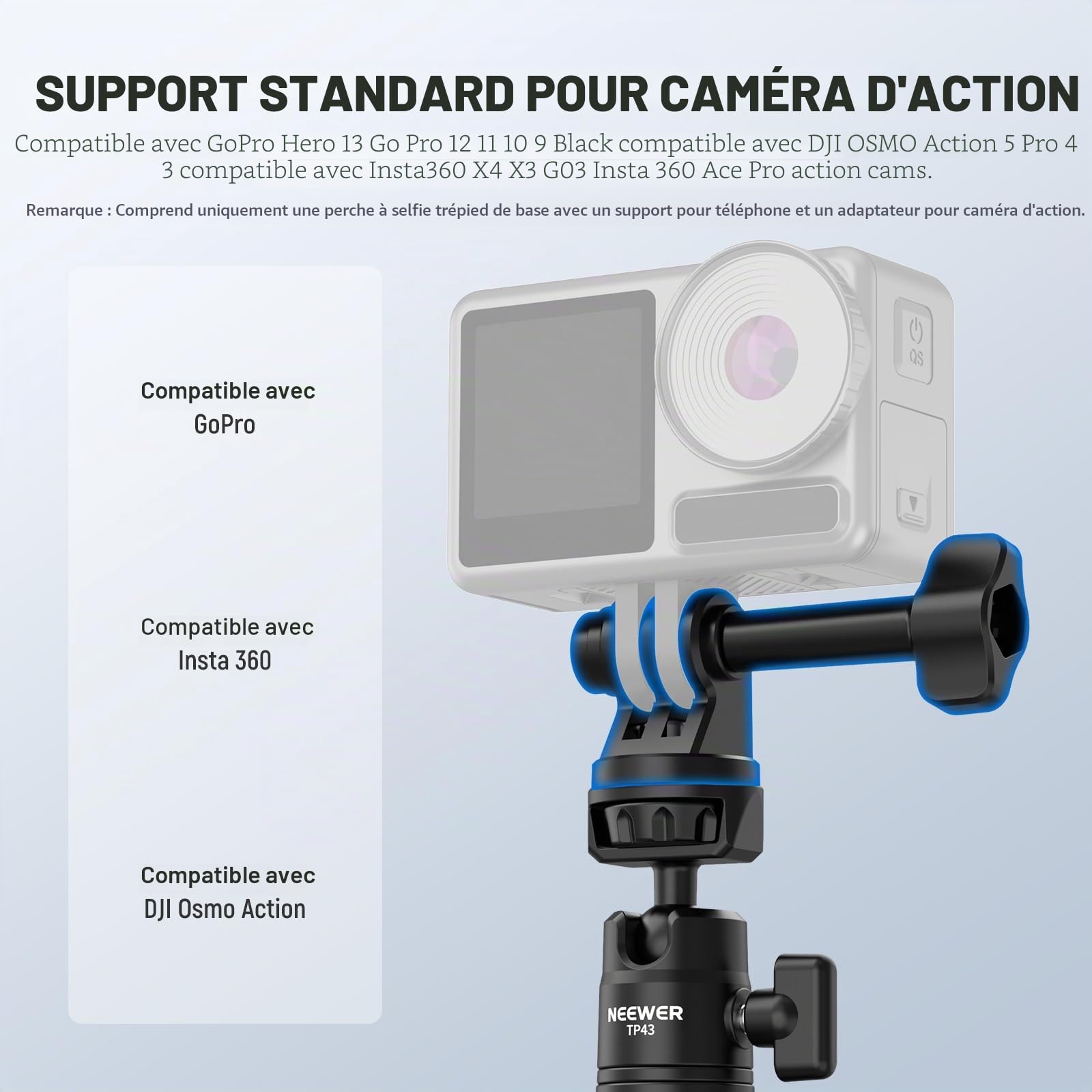 NEEWER Mini Perche à Selfie Bureau Trépied Compatible avec iPhone,GoPro,Insta360,DJI,avec 360°Rotule et Axe Central Élevé,Support Portable en Métal pour Caméra,Webcam,Téléphone Portable,Vlog,TP43 Noir