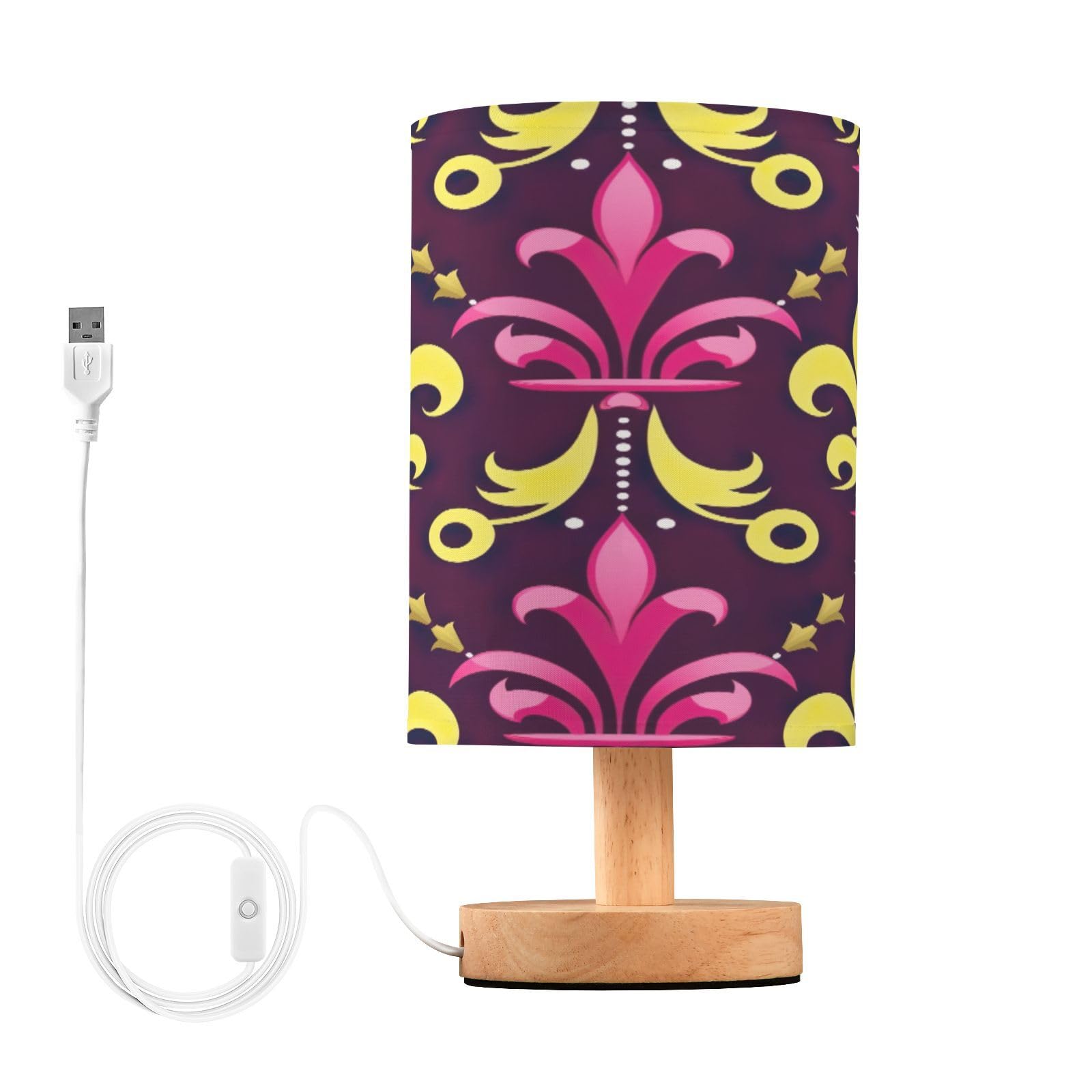 SDMKA Mardi Gras Pattern Bedside Table Lamp for Bedroom, Minimalist Nightstand Lamp with Round Fabric Shade for Living Room, Office, No Bulb Required