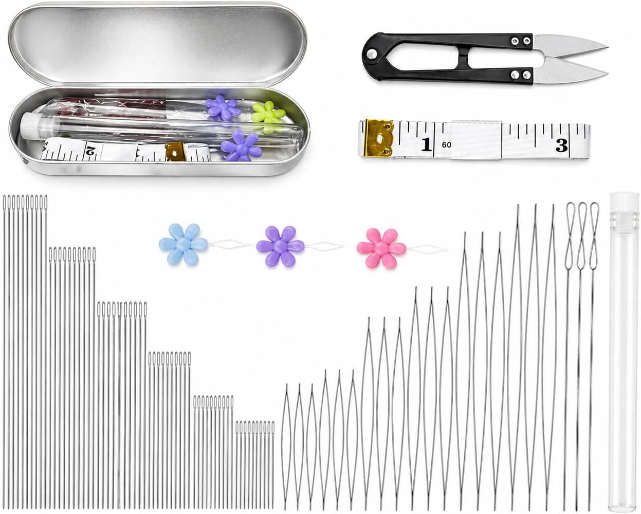 Beading Needles Set,28 Pcs Seed Beads Needles Big Eye, Jewelry Making Supplies Beading Needles Bead Needle Threader for Jewelry Making