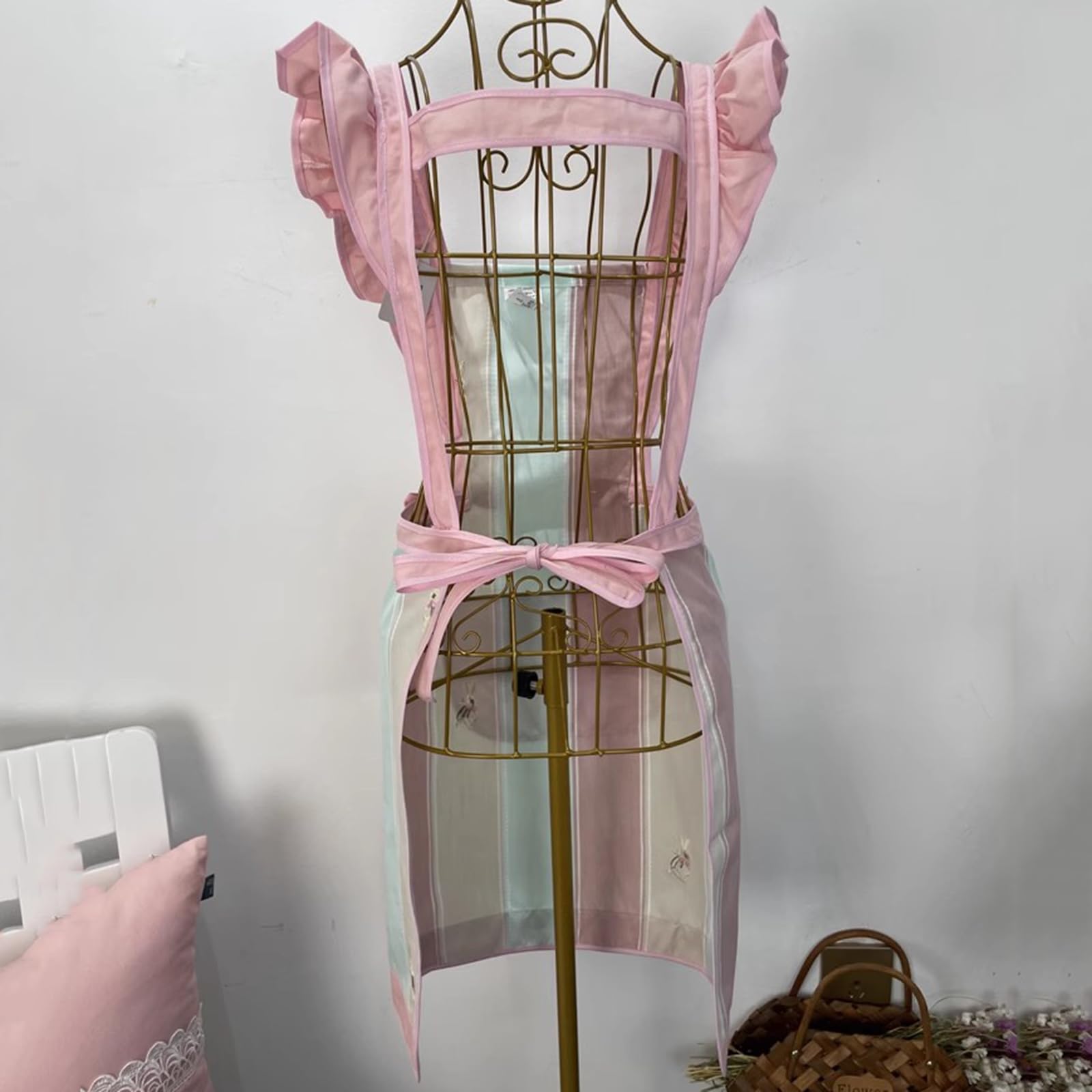 Bawełniany Fartuch Retro Dla Kobiet Z Kieszeniami Damski Fartuch Do Kwiaciarni, Kawiarni I KuchniPink,One Size