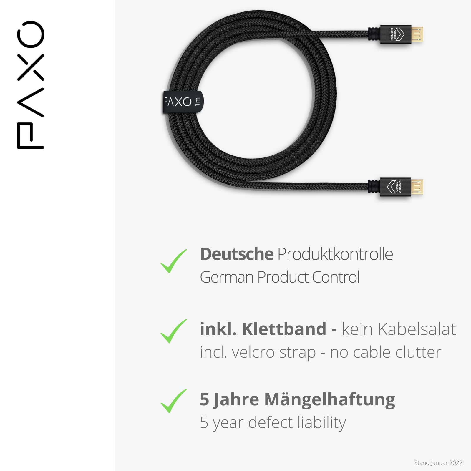 1 m kabel przyłączeniowy OTG USB, kabel MICRO-USB na MICRO-USB, kabel do transmisji danych, kabel do ładowania, USB 2.0, czarny