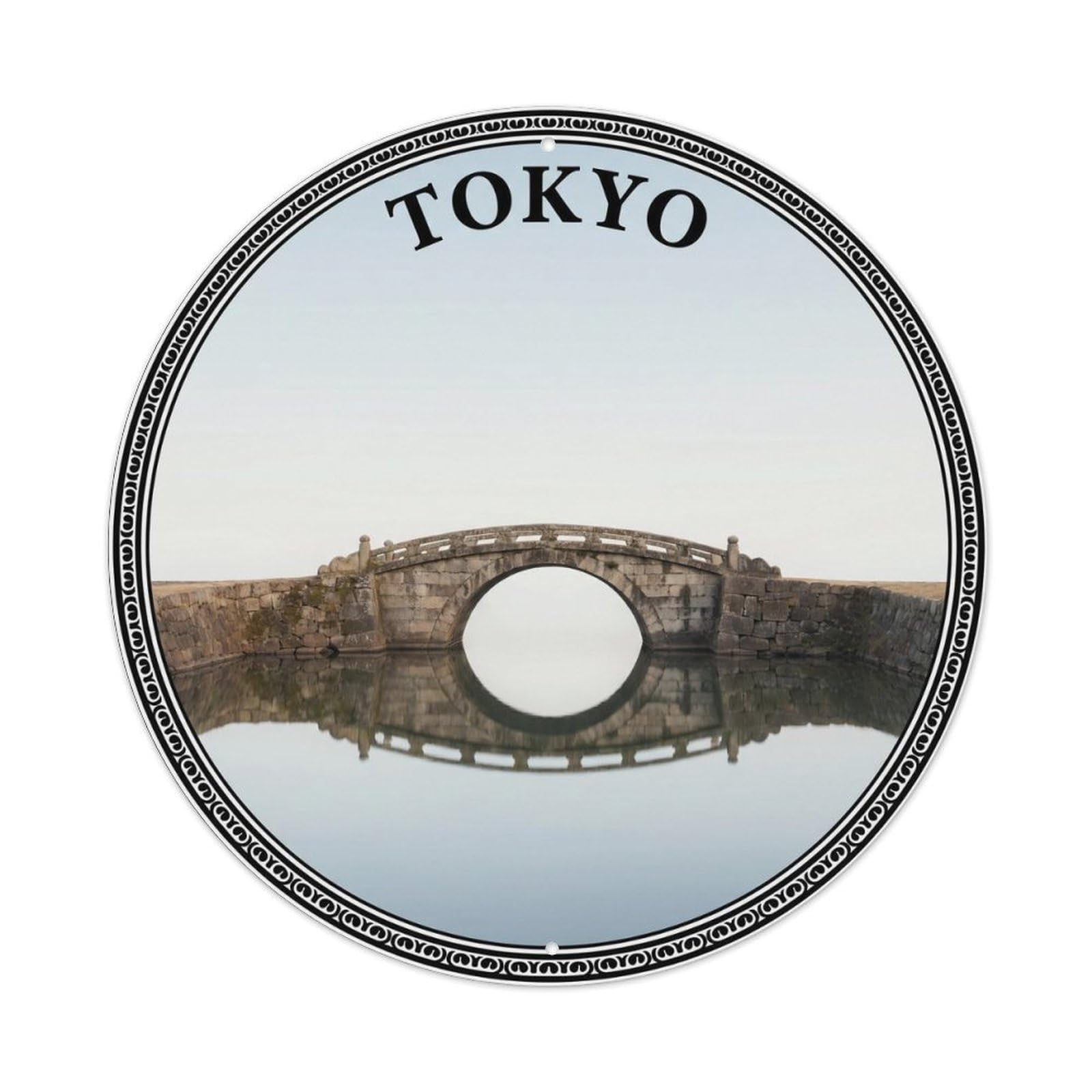 Olyhtr 8X8inch Classic Style Japan's Travel Tokyo Imperial Palace Stone Bridge Metal Tin Sign